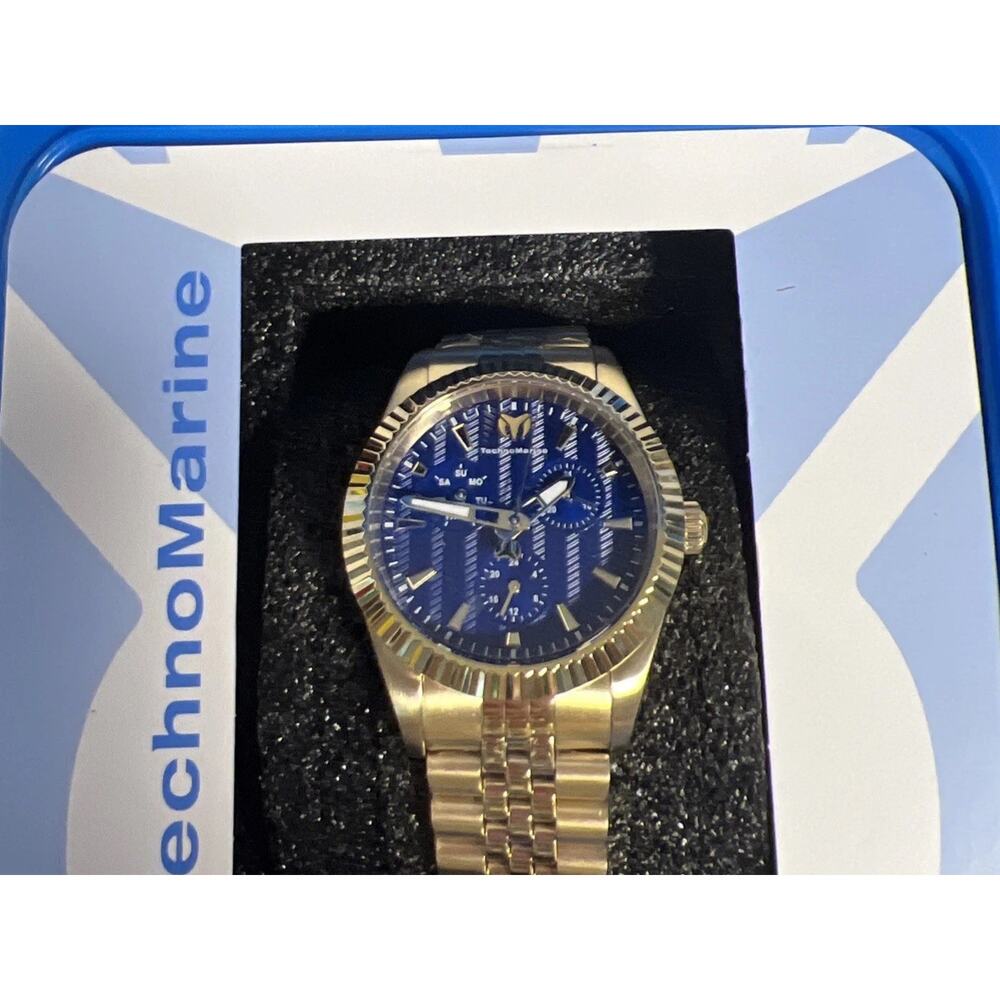 New Unisex TechnoMarine Gold-Tone Chronograph Watch with Blue Dial